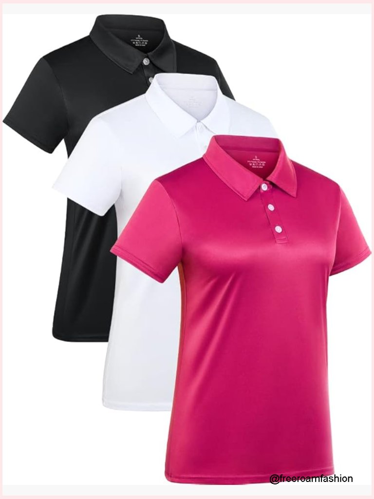 3-Pack Women's Short-Sleeve Sport Polo Shirts Quick Dry Moisture-Wicking